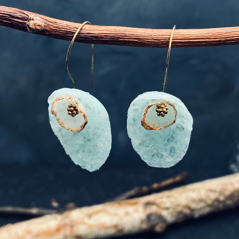 Matana artisan made oval blue earrings gift idea - Picture 3 of 7